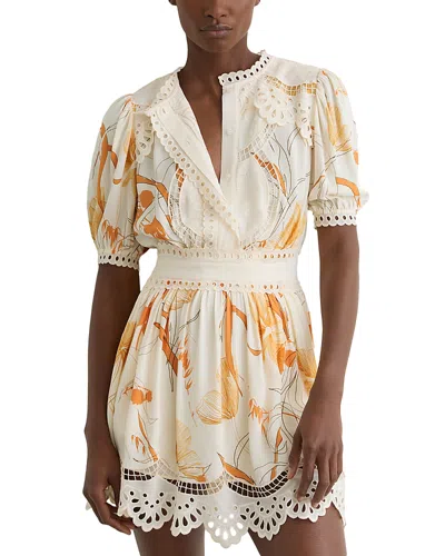 Reiss Lace Trim Dress In Neutral