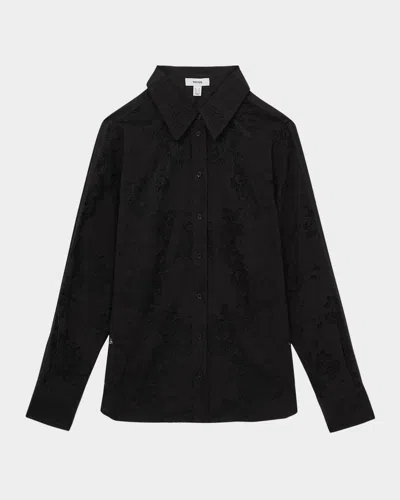 Reiss Lacey Floral Lace-front Shirt In Black