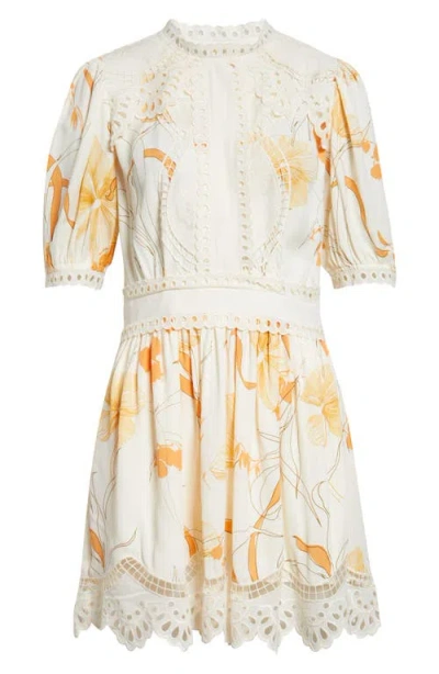 Reiss Lacey Print Eyelet Minidress In Multi