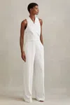 Reiss White Petite Double Breasted Satin Tux Jumpsuit