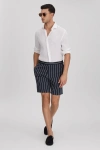 Reiss Navy/white Striped Side Adjuster Shorts In Navy/white