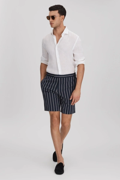 Reiss Lake - Navy/white Striped Side Adjuster Shorts, 36
