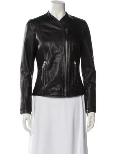 Pre-owned Reiss Lamb Leather Biker Jacket In Black