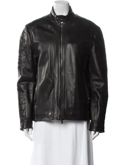 Pre-owned Reiss Lamb Leather Biker Jacket In Black