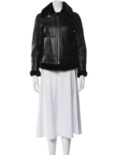 Pre-owned Reiss Lamb Leather Biker Jacket In Black