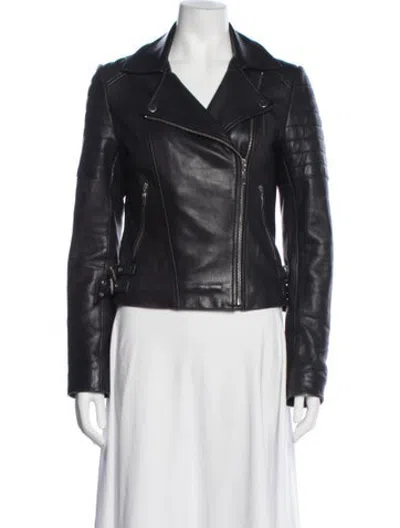 Pre-owned Reiss Lamb Leather Biker Jacket In Black