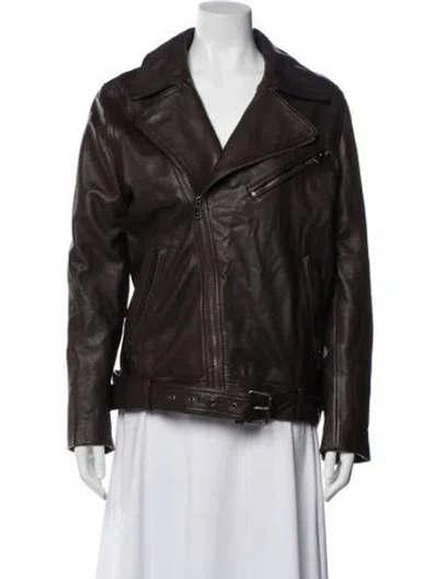 Pre-owned Reiss Lamb Leather Biker Jacket In Brown