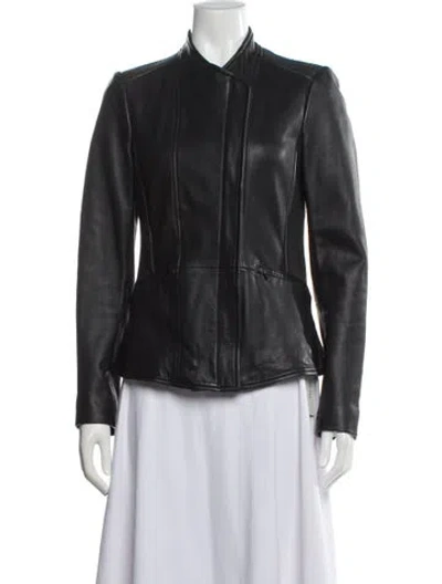 Pre-owned Reiss Lamb Leather Biker Jacket In Gray