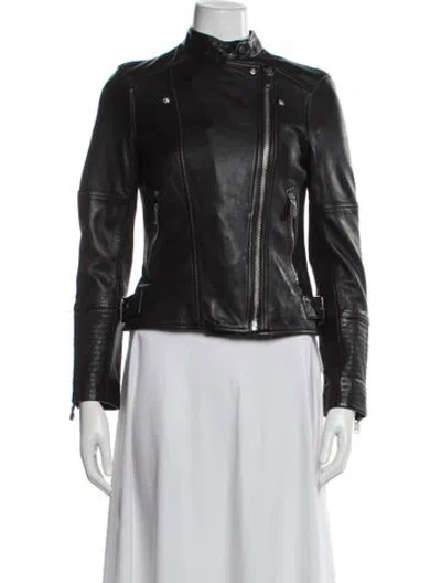 Pre-owned Reiss Lamb Leather Biker Jacket W/ Tags In Black