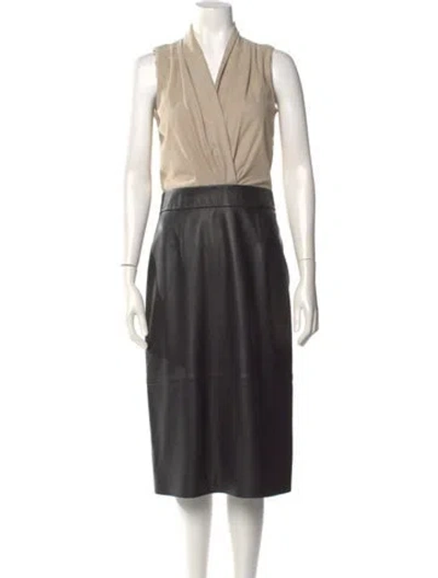 Pre-owned Reiss Lamb Leather Midi Length Dress In Black