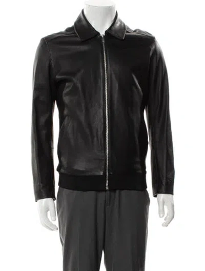 Pre-owned Reiss Lamb Leather Moto Jacket In Black