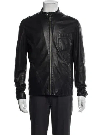 Pre-owned Reiss Lamb Leather Moto Jacket In Gray