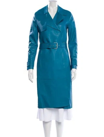 Pre-owned Reiss Lamb Leather Trench Coat In Blue