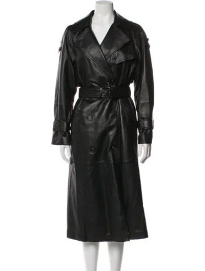 Pre-owned Reiss Lamb Leather Trench Coat In Green