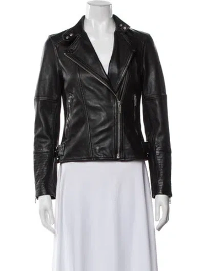 Pre-owned Reiss Lambskin Biker Jacket In Black