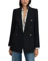 Reiss Navy Tailored Textured Wool Blend Double Breasted Blazer In Black