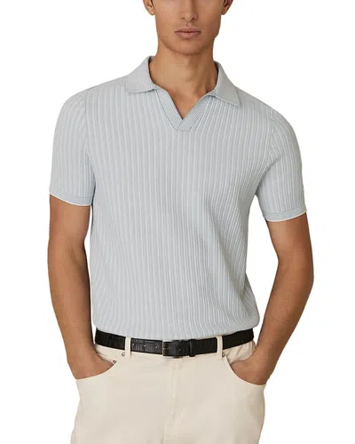 Reiss Lancaster Open Collar Textured Polo Shirt In Soft Blue/white