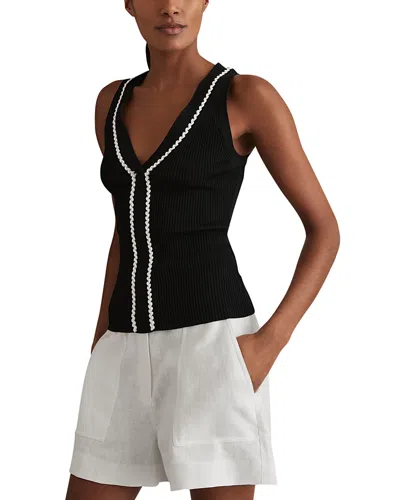 Reiss Lanette Ribbed Knit Top In Black/white