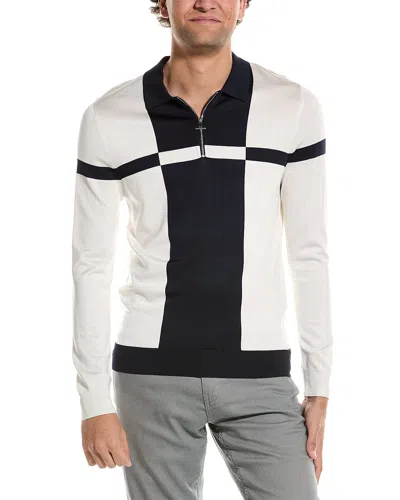 Reiss Ecru/navy Langland Slim Fit Colourblock Half-zip Neck Jumper In Beige