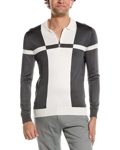 Reiss Langland Wool, Cotton, & Nylon Slim Fit Quarter Zip Polo Collar Sweater In Grey
