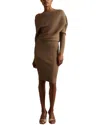 Reiss Lara Drape Knitted Bodycon Dress In Brown