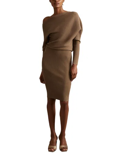 Reiss Lara Drape Knitted Bodycon Dress In Brown