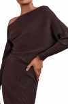 Reiss Lara Off The Shoulder Long Sleeve Sweater Dress In Brown