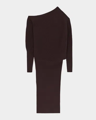 REISS LARA ONE-SHOULDER RIB KNIT DRESS
