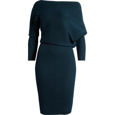 Reiss Lara One-shoulder Rib Sweater Dress In Teal