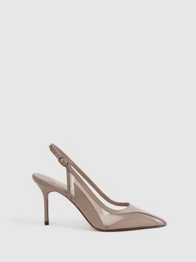 Reiss Latte Mesh Sling Back Court Shoes In Brown