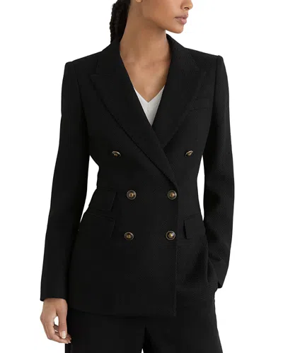 Reiss Lauryn Herringbone Wool Double Breasted Blazer In Black