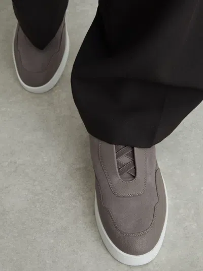 Reiss Lavender Grey Leather And Suede Elasticated-lace Trainers In Gray