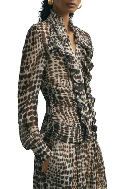 Reiss Laverna Ruched Animal Pattern Top In Multi