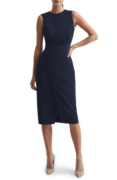 Reiss Womens Navy Layla Wrap-effect Stretch-woven Midi Dress