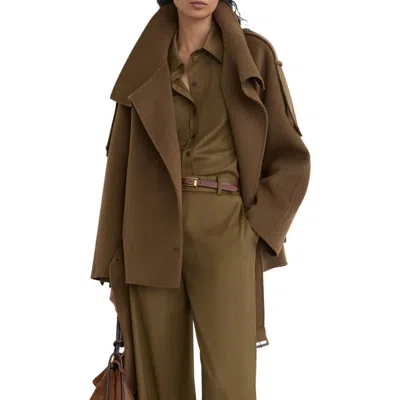 Reiss Lea Belted Wool Blend Coat In Brown