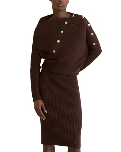 Reiss Leana Draped Knit Bodycon Dress In Brown