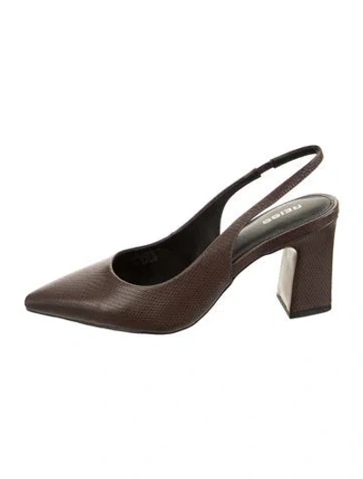 Pre-owned Reiss Leather Animal Print Slingback Pumps W/ Tags In Brown