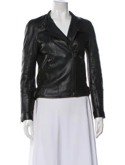 Pre-owned Reiss Leather Biker Jacket In Black