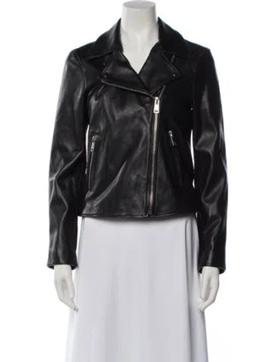 Pre-owned Reiss Leather Biker Jacket In Black
