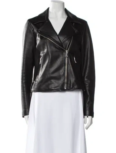 Pre-owned Reiss Leather Biker Jacket In Black