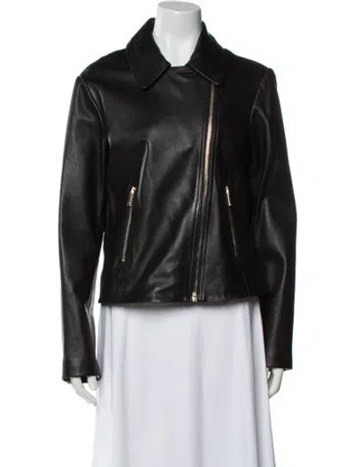 Pre-owned Reiss Leather Biker Jacket In Black