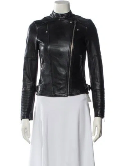 Pre-owned Reiss Leather Biker Jacket In Black