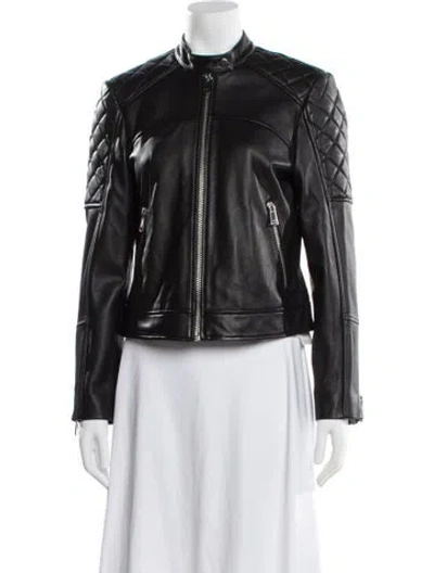 Pre-owned Reiss Leather Biker Jacket In Black