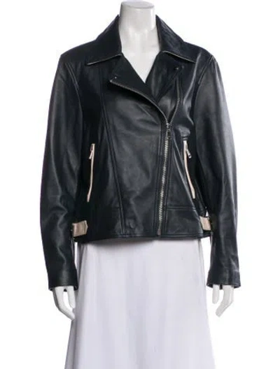 Pre-owned Reiss Leather Biker Jacket In Black