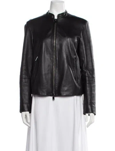 Pre-owned Reiss Leather Biker Jacket In Black