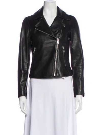 Pre-owned Reiss Leather Biker Jacket In Black