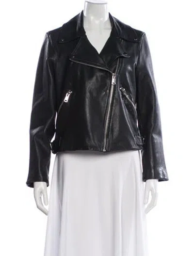 Pre-owned Reiss Leather Biker Jacket In Black