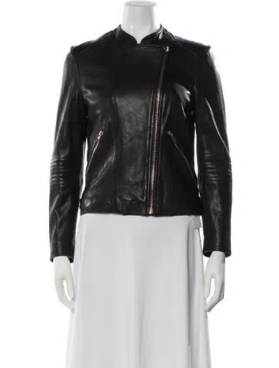 Pre-owned Reiss Leather Biker Jacket In Black