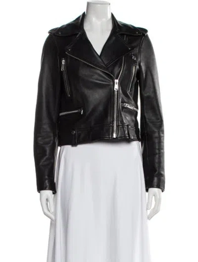 Pre-owned Reiss Leather Biker Jacket In Black