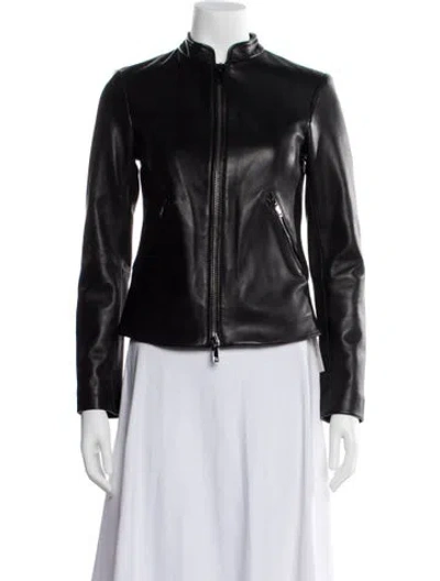 Pre-owned Reiss Leather Biker Jacket In Black